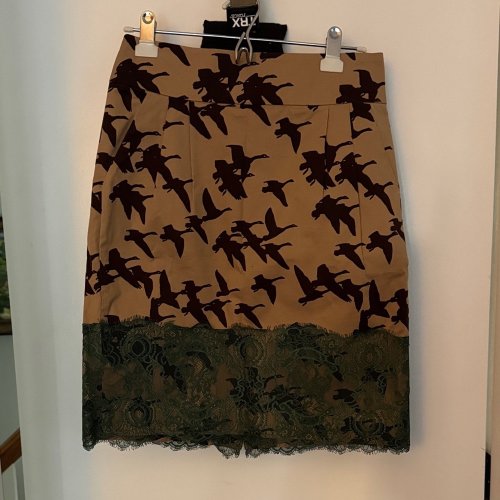 Brown and Tan pencil Skirt with Lace Trim